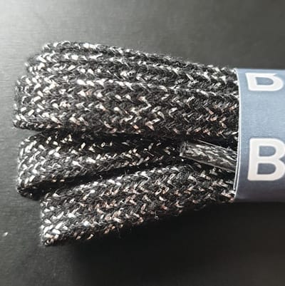 Bergal platte feest schoenveter 120cm 8mm breed met glitter blink goud zilver effect - 120cm, Zilver / Zwart