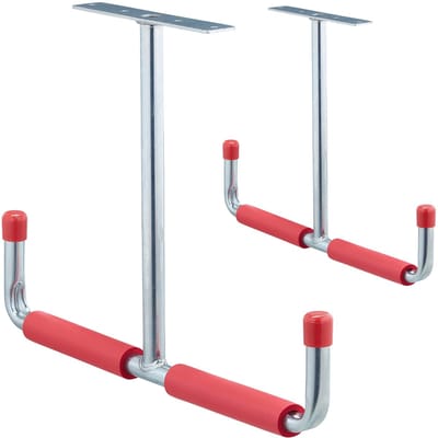 4x plafond opbergsysteem garage, tot 25 kg, staal met schuimrubber, HB: ca. 30x42 cm, ophangsysteem, zilver-rood