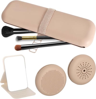 Draagbare Make-up Borstelhouder van Siliconen met Vouwbare Spiegel en Beauty Blender voor Reizen en Buitenactiviteiten