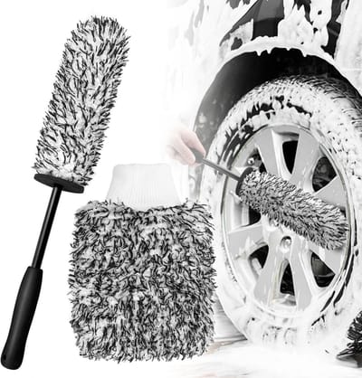 Velgenborstel - Autowielborstel Met Autowashandschoen - Microvezel Velgenborstel - Bandenborstel - Wheel Brush - Velgen Reiniger - Auto velgen borste - Autowielreinigingsborstel - Afneembare - Auto Borstel - Autoreinigingsset - Zwart