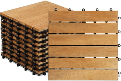 Terrastegels van gecertificeerd acaciahout 30x30cm met clipsysteem 22 eenheden mogelijk om te zagen