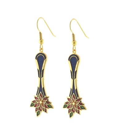 Behave - Oorhangers dames - bloemmotief - blauw - 5 cm