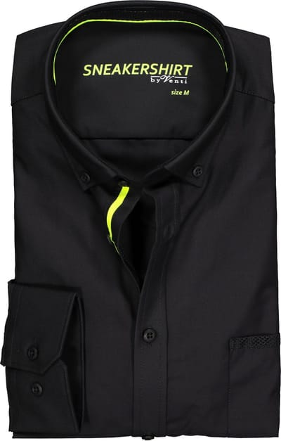 VENTI modern fit overhemd - zwart (neon contrast) - Strijkvriendelijk - Boordmaat: 38 (EU maat: S)