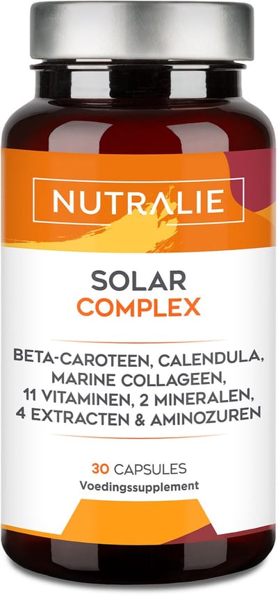 Nutralie Solar Care Complex - 30 Capsules - Huid & Bruining Supplementen - Mannen en Vrouwen - met Vitamine C, Koper, Bètacaroteen, Kurkuma & 15 Vitamines