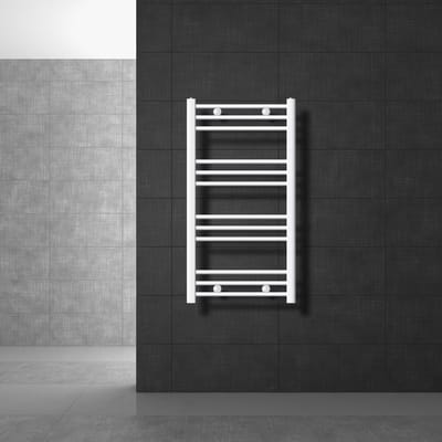 Elektrische badkamerradiator met verwarmingselement 600W 500x800 mm Wit gebogen zijaansluiting & thermostaat LuxeBath
