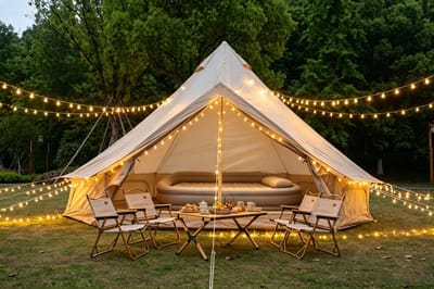 PHOEBE CAT 9.8 ft Campingtent – Oxfordstof – Met aansluiting voor een kooktoestel – Geschikt voor 3-4 personen – Beige (zonder verlichting)