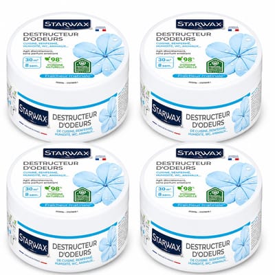Starwax Geurverdrijver Fraîcheur Matinale 300 g - Set van 4 Stuks - Natuurlijke Luchtverfrisser Geurneutralisator - 8 Weken Werking tot 30 m² - 98% Natuurlijke Oorsprong - Made in France