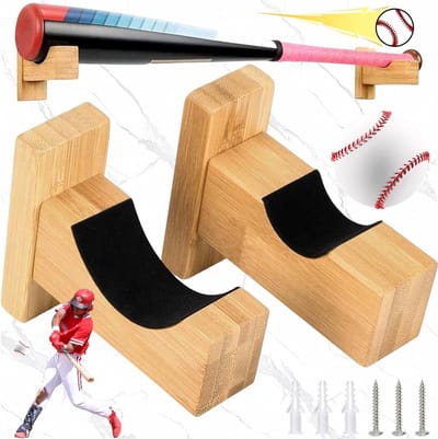 Handgemaakte Houten Baseball Bat Houder - Set van 2, Horizontaal, Met Viltvoering en Wandmontage voor Sportaccessoires
