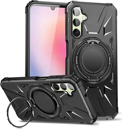 Hoesje Geschikt voor Samsung Galaxy A55 - Back Cover Compatibel met MagSafe - Magnetische Ring Standaard - Zwart