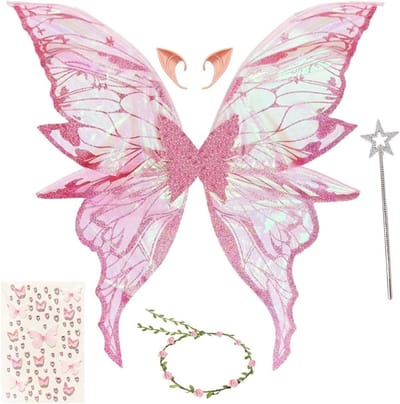 Magische feeënvleugels voor kinderen, kostuum met vlinder- en prinsessenvleugels, ideaal voor carnaval en feesten