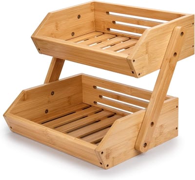Famanu - Bamboe fruitmand met 2 etages, demonteerbare standaard voor fruit, snacks en brood