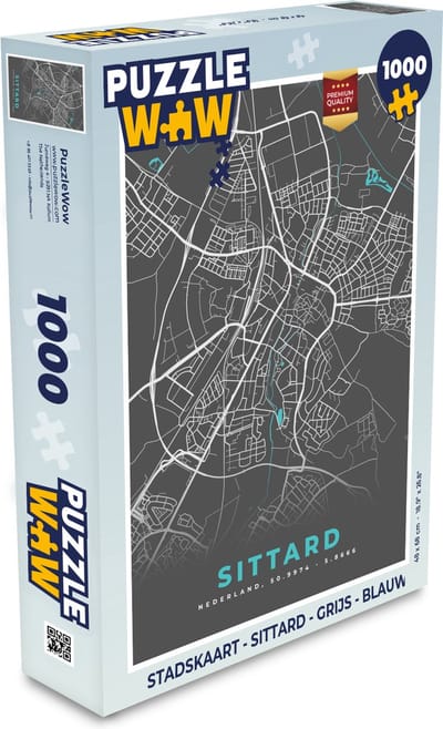 Puzzel Stadskaart - Sittard - Grijs - Blauw - Legpuzzel - Puzzel 1000 stukjes volwassenen - Plattegrond