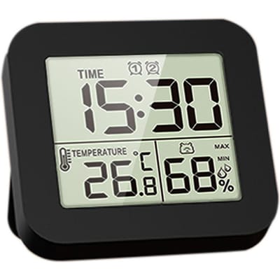 Hygrothermographe à affichage numérique LCD, compteur d'humidité, compteur de température, minuterie d'horloge multifonctionnelle noir