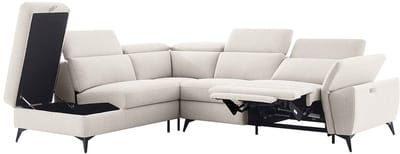 Vente-unique Hoekbank links met elektrische relaxfunctie in gespikkeld beige stof CADILO