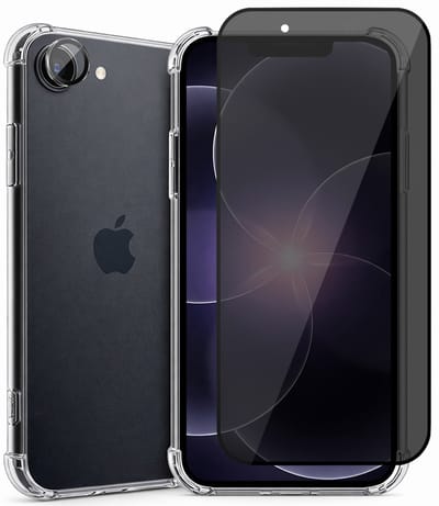 Hoesje geschikt voor iPhone 17e - Privacy Screenprotector Volledig Dekkend Glas & Camera Protector - Shockproof Transparant