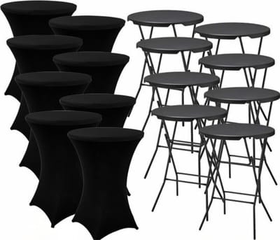 ADSafety Statafel – 8 Stuks – Inclusief Statafelhoes – Statafelrok – Inklapbaar – Stevige partytafel – Bartafel - Voor binnen en buiten – Ø80 x 110 cm - Zwart