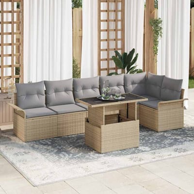 vidaXL Tuin Sofa Set 7 st Beige poly rattan