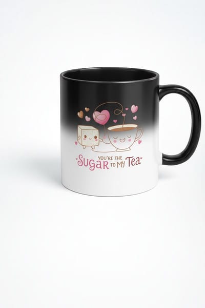 Zwarte Magische Mok "You're the Sugar to my Tea" | Warmtegevoelige Liefdesmok | Romantisch Cadeau
