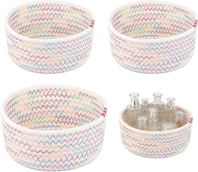 Set van 4 opbergmanden, katoenen touw, gevlochten, opbergmanden, gevlochten mand, organizer voor luiertafel, kledingkast, kamer