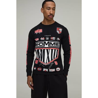 Regular Fit T-shirt Met Lange Mouwen En Multi Print Plaatsing | Black | Size XS