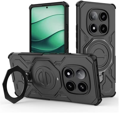 Hoesje geschikt voor Xiaomi Redmi Note 14 Pro 5G | Compatibel met MagSafe / Qi2 | 360° Draaibare Magnetische Standaard | Back Cover Kickstand Ring | Zwart