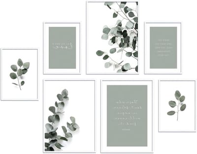 Posterset Bladeren - Wanddecoratie Set - Woonkamer Inrichten - 7 Harmonische Afbeeldingen - 42 x 30 cm - Wit