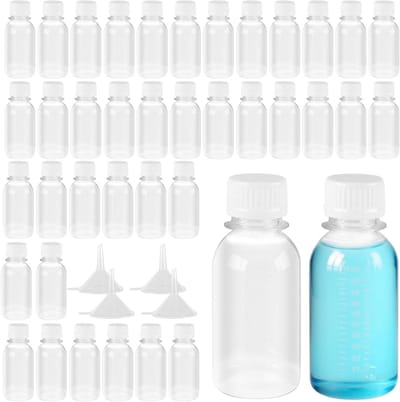 40 stuks 100 ml doorzichtige plastic reisflessen, herbruikbare flessen met schroefdoppen en 4 trechters voor shampoo, lotions en toilettassen