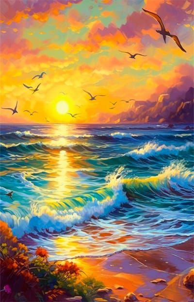 DIY kruissteek borduurpakket/Ochtendlicht - zonsopgang op het strand/borduurpakket met gedrukte telpatronen (frame niet inbegrepen) 60*85CM