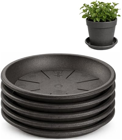 Plasticforte plantenpot onder schotel / water opvang schaal - 5x - antraciet - Dia 16 cm - Kunststof - voor pot met Dia 20/22 cm