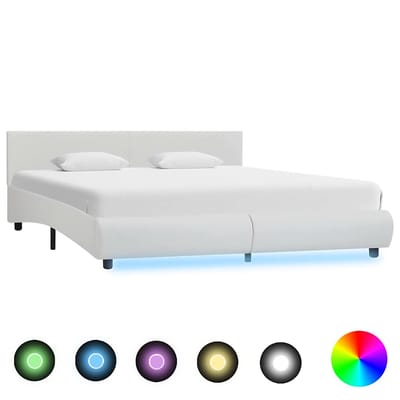 vidaXL - Bedframe - met - LED - kunstleer - wit - 180x200 - cm