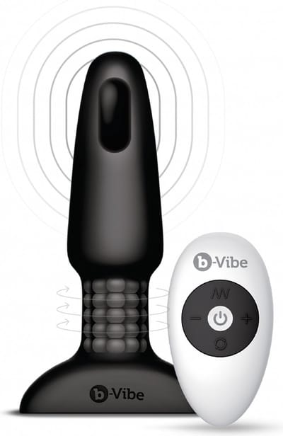 b-Vibe - Vibrerende buttplug met rotatie - Zwart/Blauw