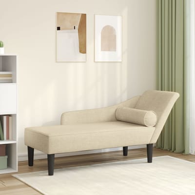 vidaXL - Chaise - longue - met - kussens - stof - crèmekleurig