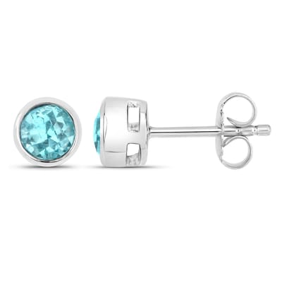 Vira Jewels Ohrstecker 925-Sterling Silber rhodiniert glänzend Apatit blau rund