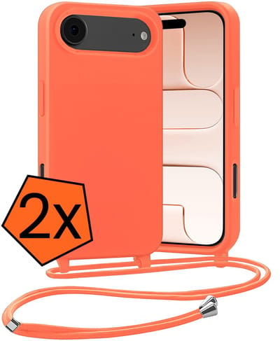 Hoesje Geschikt voor iPhone Air Hoes Met Telefoonketting - Backcover Geschikt voor iPhone Air Case Met Koord - Papaya - 2 PACK