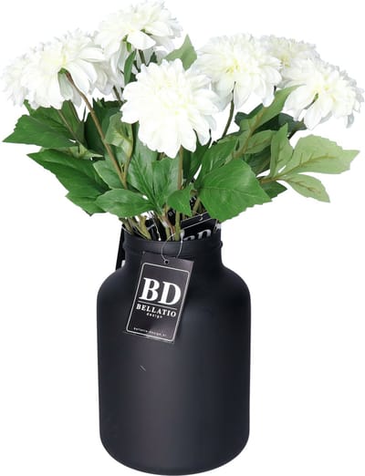 Bellatio Design Kunstbloem Dahlia boeket - 10x stelen - 50 cm - creme wit - kunst zijdebloemen