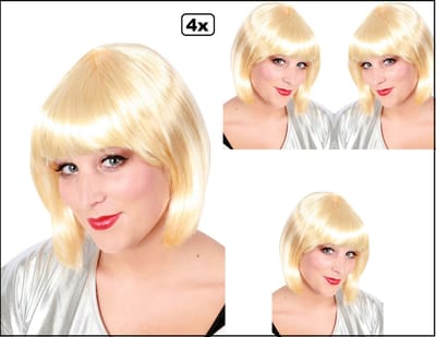 4x Pruik Sensation bobline blond- Carnaval thema feest party festival optocht