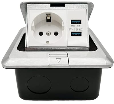 Vloerstopcontact met USB-inbouwstopcontact en 2-poorten adapter voor keuken en kantoor