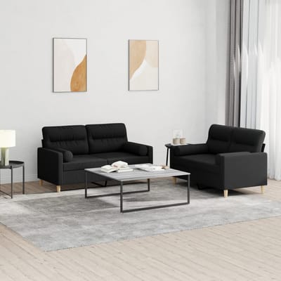 vidaXL - 2-delige - Loungeset - met - kussens - stof - zwart