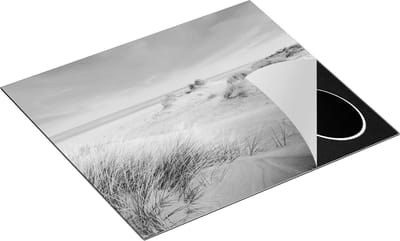 Chefcare Inductie Beschermer Groot Strand met Zee - Zwart Wit - 60x50 cm - Afdekplaat Inductie - Kookplaat Beschermer - Inductie Mat