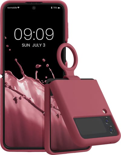 kwmobile flexibel telefoonhoesje van TPU - geschikt voor Samsung Galaxy Z Flip4 - Siliconen coating - Hoesje met ring in donkerroze