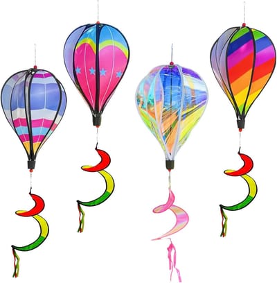 Kleurige windspellen voor buiten, set van 4, 110 cm, regenboog twisters en tuinballonnen, hangende tuindecoratie voor kleuterschool en park