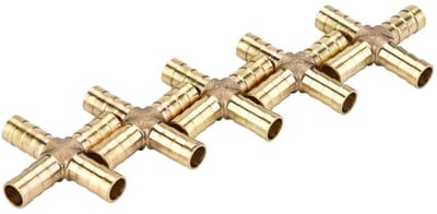Dailygoods- Slangconnector 4-voudig Kruis - Messing Fitting - Afdichting - 6/8/10/12 mm - Geschikt voor Lucht/Water/Olie/Gas - Flexibele Slangen - Kruisconnector