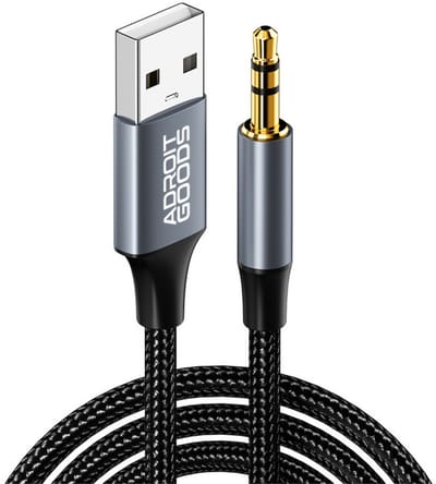 AdroitGoods USB-A naar 3,5 mm TRS Audio Jack Adapter - USB-stekker naar 3,5 mm AUX stereo audiokabel - nylon gevlochten - 1M
