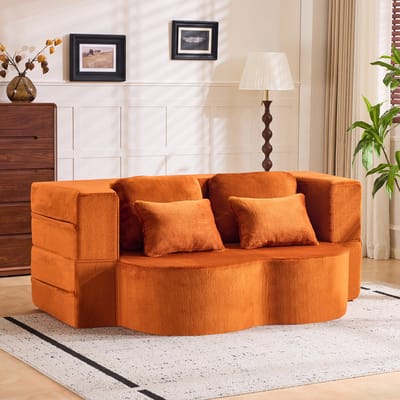 HAUSS SPOLE Vloersofa - Opvouwbare Slaapbank Met 4 Kussens - Als Zitbank En Logeermatras - Voor Woonkamer En Slaapkamer - Oranje