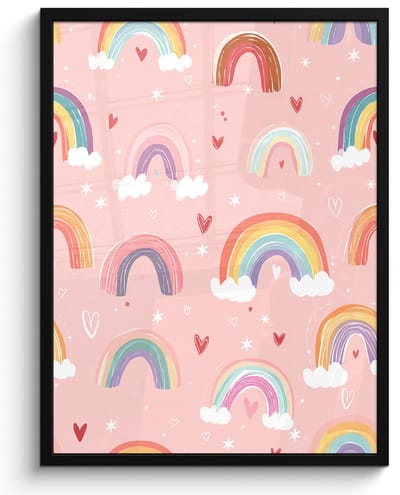 Poster in lijst - Fotolijst 60x80 cm - Posters - Regenboog - Patroon - Pastel - Handgetekend - Posterlijst zwart - Decoratie - Wanddecoratie woonkamer - Muurdecoratie slaapkamer
