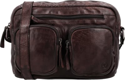 Hide & Stitches Paint Rock Crossbody Schoudertas met Handige Ritsvakken - Leren Dames Tas - Donkerbruin