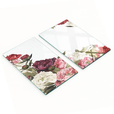 Decoratieve glazen snij- en serveerplanken met pioenboeketmotief, 2x30x52 cm