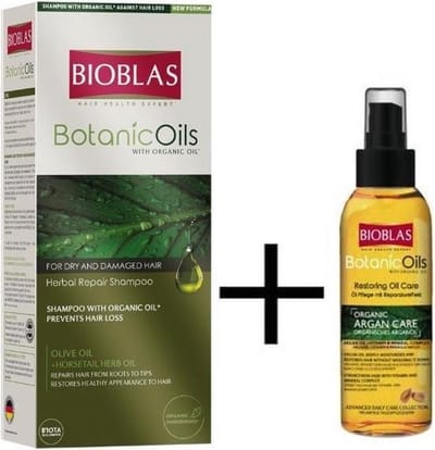 Bioblas Botanic Oil Herstel Shampoo (Droog/Beschadigd Haar) + Bioblas Arganolie -Anti haaruitval - Herbal Shampoo - haarverzorging