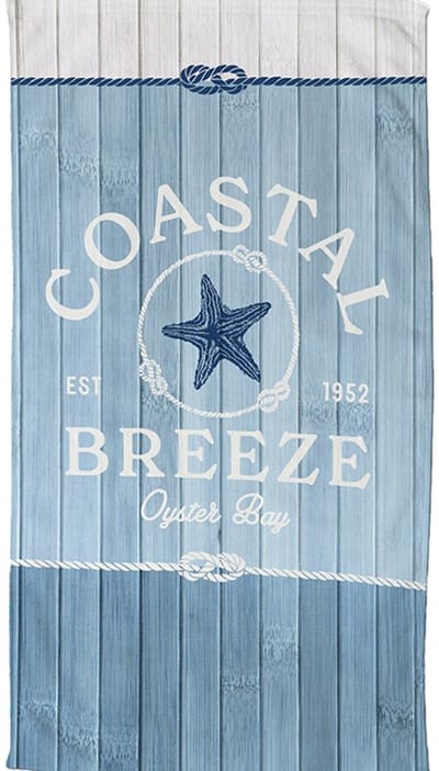 Strandlaken voor Kinderen 100x180 cm - Maritiem Houten Planken en Zeester Print - Blauw - Oeko-Tex Gecertificeerd - Good Morning