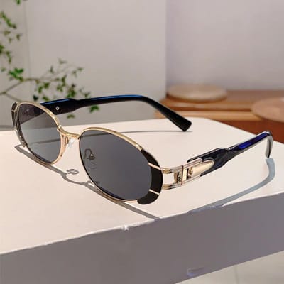 KAMMPT Dames Retro Ovale Zonnebril Mode Luipaard Decor Bruine Glazen Metalen Frame Trendy Strandaccessoires Stijlvolle Damesbrillen as picture shows